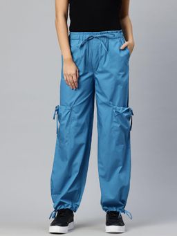 MIXT by Nykaa Fashion - Womens Turquoise Loose Fit High Rise Parachute Cargo Pant