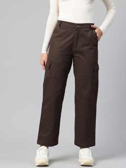 MIXT by Nykaa Fashion - Womens Solid Brown Flat Front High Rise Cargo Pant