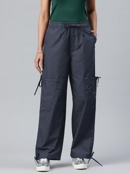 MIXT by Nykaa Fashion - Womens Charcoal Loose Fit High Rise Parachute Cargo Pant