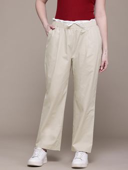 MIXT by Nykaa Fashion - Womens Solid Beige Trouser with Double Waistband