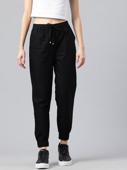 MIXT by Nykaa Fashion - Womens Solid Black Cotton Joggers