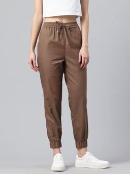 MIXT by Nykaa Fashion - Womens Solid Brown Cotton Joggers