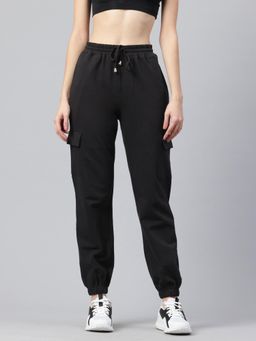 MIXT by Nykaa Fashion - Womens Solid Black Cotton Cargo Pocket Joggers