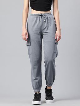 MIXT by Nykaa Fashion - Womens Solid Slate Grey Cotton Cargo Pocket Joggers