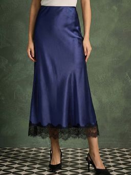 Uptownie - Satin Lace Hem Midi Skirt