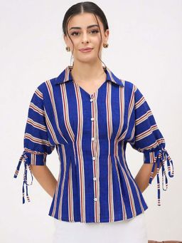 Uptownie - Crepe Striped Button-Down Shirt Top