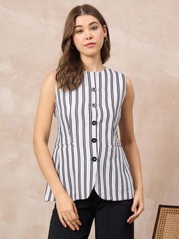 Uptownie - Pure Linen Striped Tailored Waistcoat