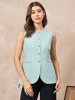 Uptownie - Pure Linen Striped Tailored Waistcoat