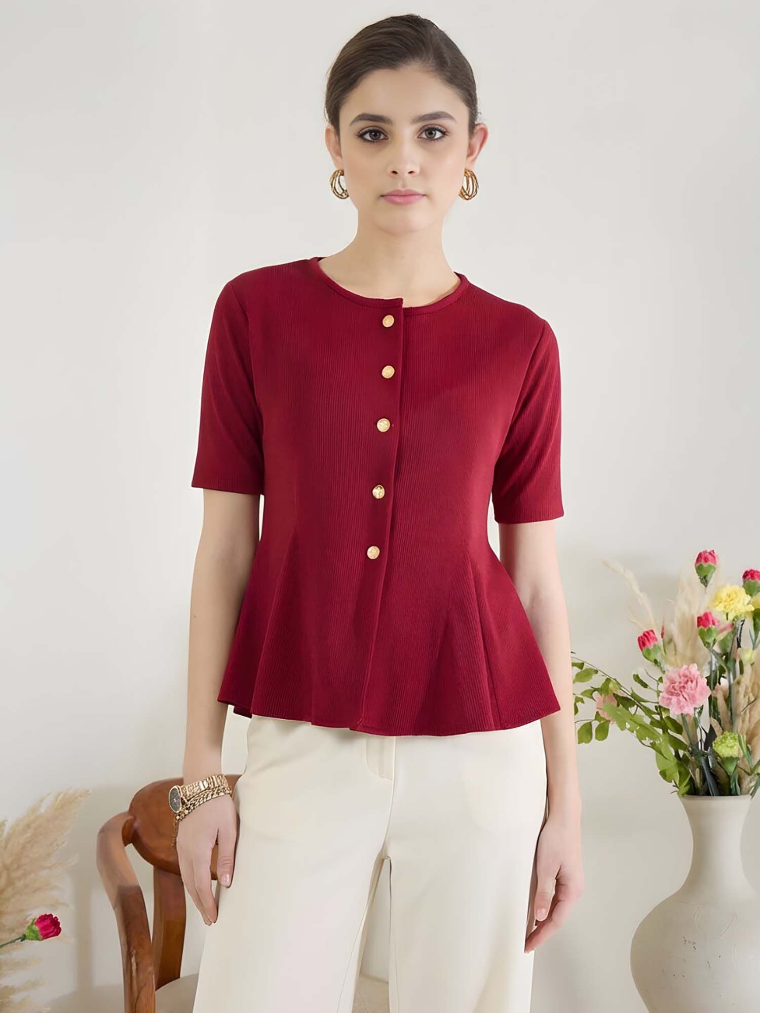uptownie Stretchable Button Front Peplum Bomber-picture-35
