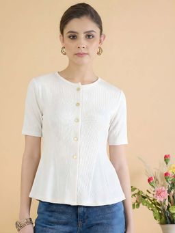 Uptownie - Stretchable Button Front Cropped Bomber