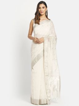 Fabindia - Off White Cotton Silk Chanderi Woven Saree without Blouse