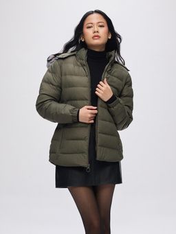 Fort Collins - Womens Olive Mid-Length Puffer Jacket