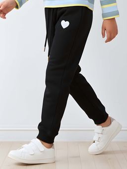 ANTHRILO - Silver Heart Warm Fleece Girls Black Joggers