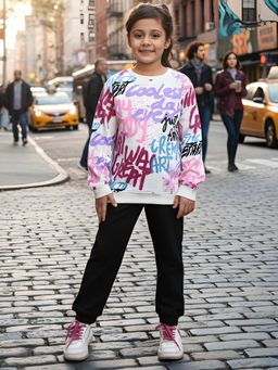 ANTHRILO - Create Art Fun Fleece White Sweatshirt & Black Joggers (Set of 2)