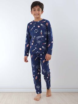 ANTHRILO - Navy Blue Printed Comfortable Fit T-Shirt and Pyajama (Set of 2)