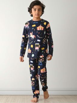 ANTHRILO - Navy Blue Printed Comfortable Fit T-Shirt and Pyajama (Set of 2)