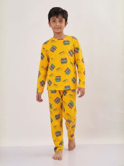 ANTHRILO - Yellow Printed Comfortable Fit T-Shirt and Pyajama (Set of 2)
