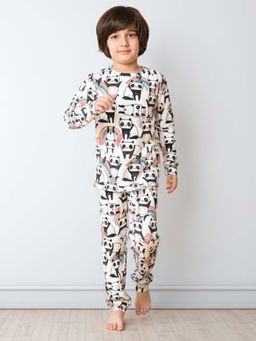 ANTHRILO - White Printed Comfortable Fit T-Shirt and Pyajama (Set of 2)