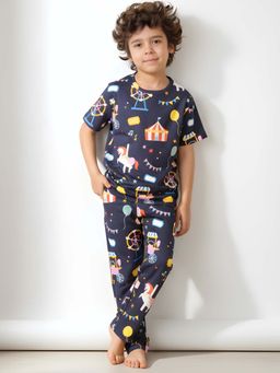 ANTHRILO - Navy Blue Printed Comfortable Fit T-Shirt and Pyajama (Set of 2)