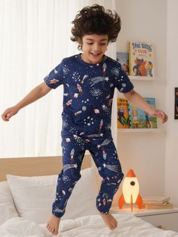 ANTHRILO - Blue Printed Comfortable Fit T-Shirt and Pyajama (Set of 2)