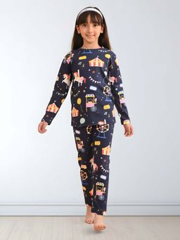 ANTHRILO - Navy Blue Printed Comfortable Fit T-Shirt and Pyajama (Set of 2)