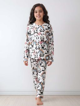 ANTHRILO - White Printed Comfortable Fit T-Shirt and Pyajama (Set of 2)