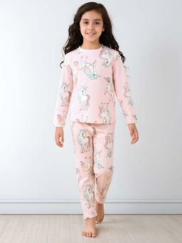 ANTHRILO - Pink Printed Comfortable Fit T-Shirt and Pyajama (Set of 2)