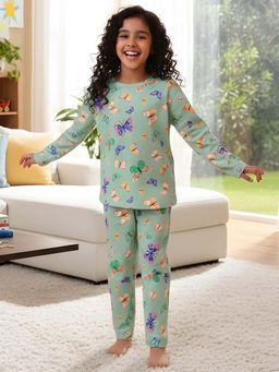 ANTHRILO - Green Printed Comfortable Fit T-Shirt and Pyajama (Set of 2)