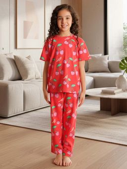 ANTHRILO - Red Printed Comfortable Fit T-Shirt and Pyajama (Set of 2)