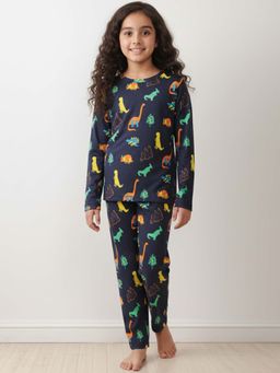 ANTHRILO - Navy Blue Printed Comfortable Fit T-Shirt and Pyajama (Set of 2)