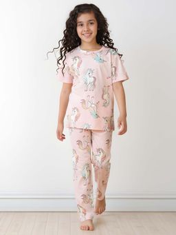 ANTHRILO - Pink Printed Comfortable Fit T-Shirt and Pyajama (Set of 2)