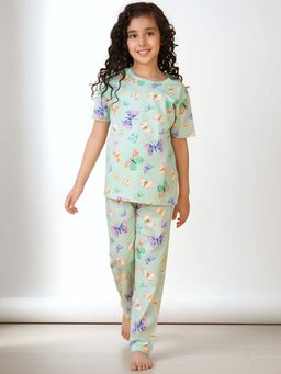 ANTHRILO - Green Printed Comfortable Fit T-Shirt and Pyajama (Set of 2)