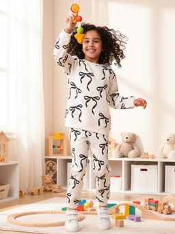 ANTHRILO - Black Bow Girls Sweatshirts Joggers Set