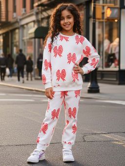 ANTHRILO - Pink Bow Girls Sweatshirts Joggers Set