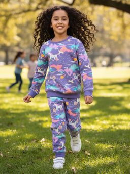 ANTHRILO - Unicorn Planet Girls Sweatshirts Joggers Set - Purple