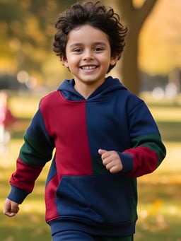 ANTHRILO - Navy Green Maroon Color Block Boyce Hoodie - Navy