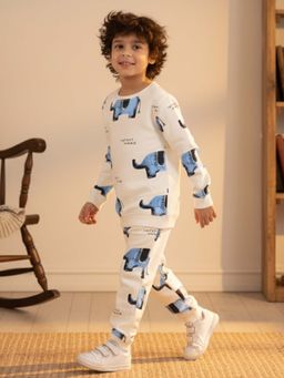 ANTHRILO - Elephant Safari Fleece Sweatshirt Jogger Set - White