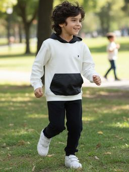 ANTHRILO - White Taffeta Pocket Hoodie Black Jogger Set - White/Black