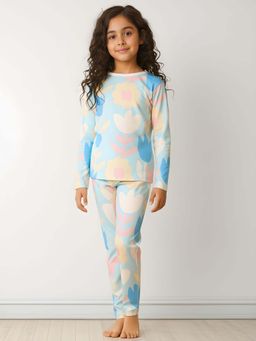 ANTHRILO - Aqua Flower Girls Long Sleeve Pyjama Set - Aqua