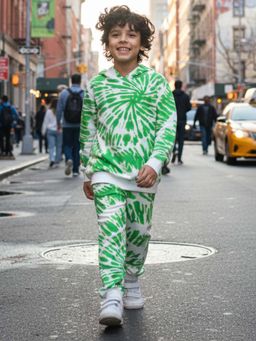 ANTHRILO - Green Swirl Boys Fleece Hoodie Jogger Set - Green