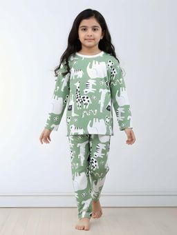 ANTHRILO - Animal Green Girls Long Sleeve Pyjama Set - Green