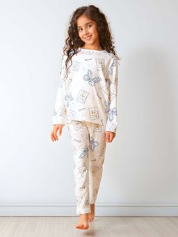 ANTHRILO - Bow Key Cat Long Sleeve Pyjama Set - White