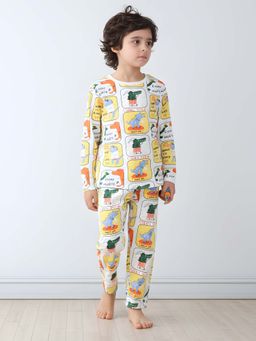 ANTHRILO - Dinosaur Stamp Long Sleeve Pyjama Set -White