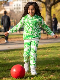 ANTHRILO - Green Swirl Girls Fleece Hoodie Jogger Set - Green