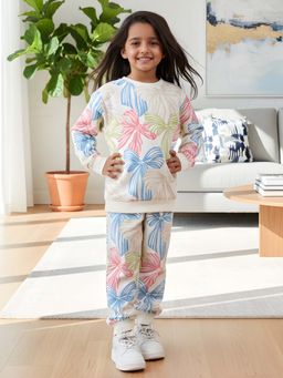 ANTHRILO - Painted Bow Girls Fleece Sweatshirt Jogger Set - White