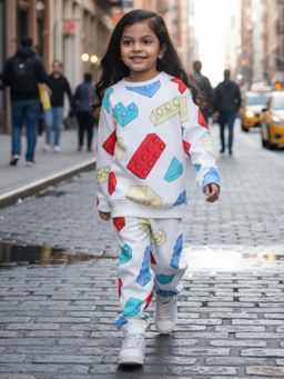 ANTHRILO - Block Builder Fleece Girls Sweatshirt Jogger Set - Off White