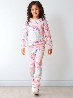 ANTHRILO - Unicorn Heart Girls Fleece Sweatshirt Jogger Set - Pink