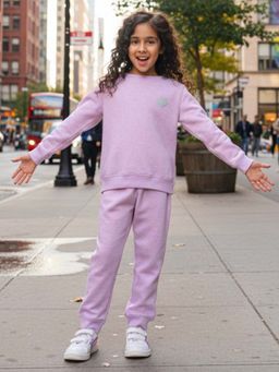 ANTHRILO - Purple Melange Girls Fleece Sweatshirt Jogger Set - Purple