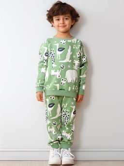ANTHRILO - Animal Green Fleece Boys Sweatshirt Jogger Set - Green