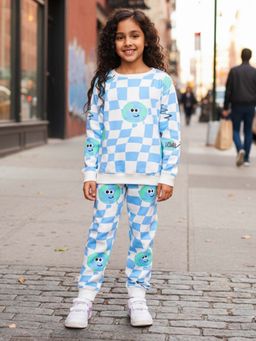 ANTHRILO - Globe Check Girls Fleece Sweatshirt jogger Set - Blue